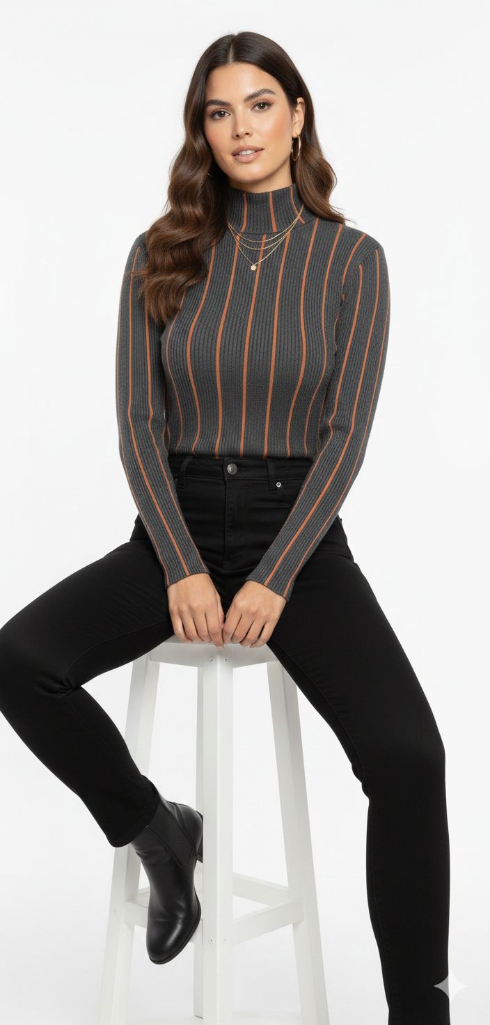 Chic Striped High Neck Sweater