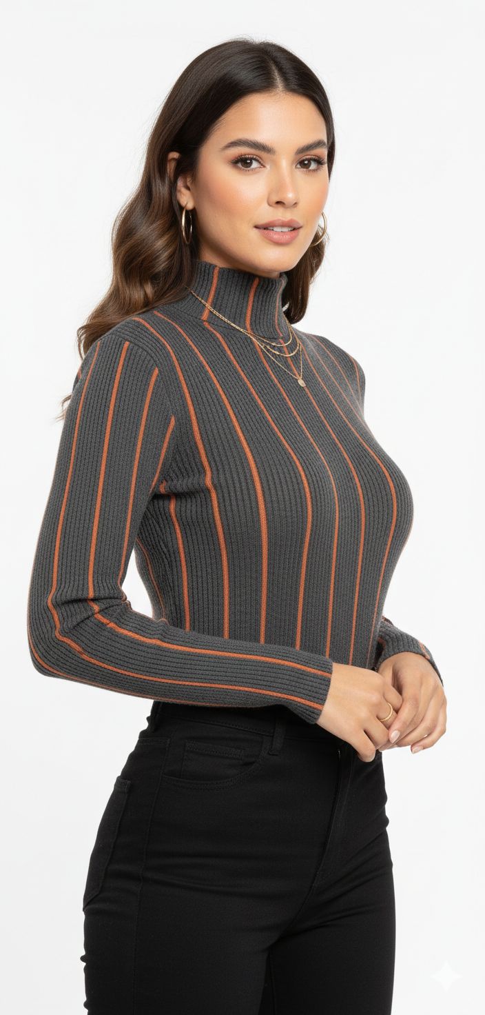 Chic Striped High Neck Sweater