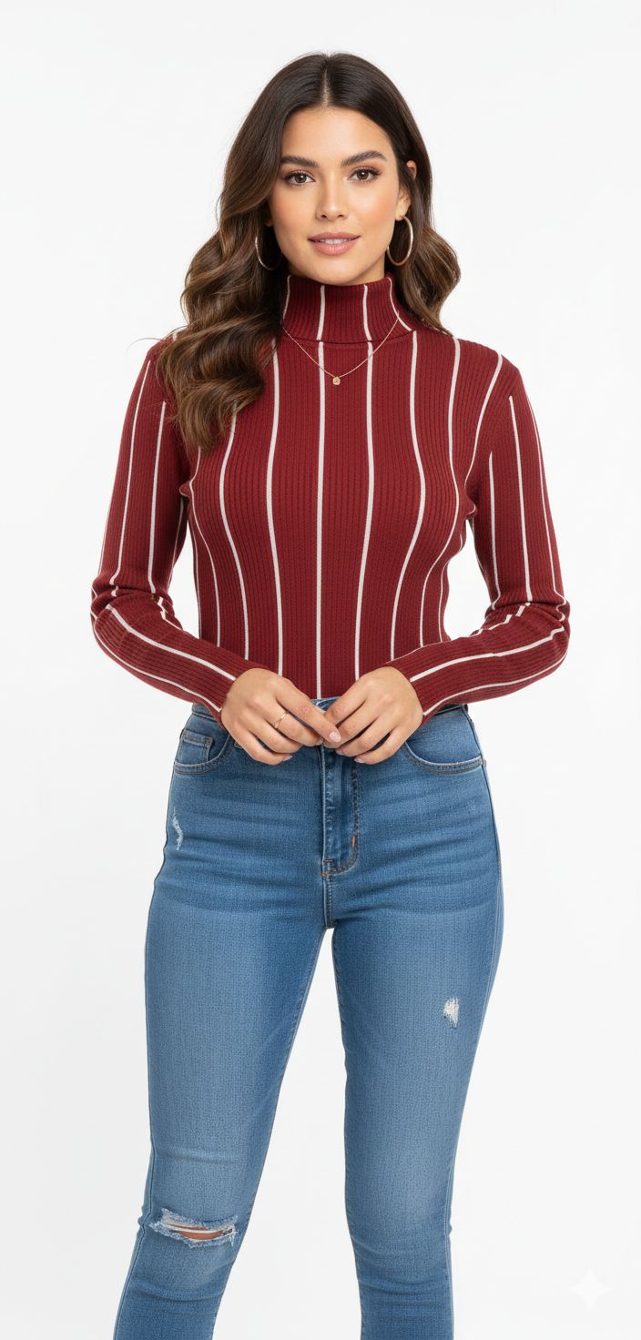 Chic Striped High Neck Sweater