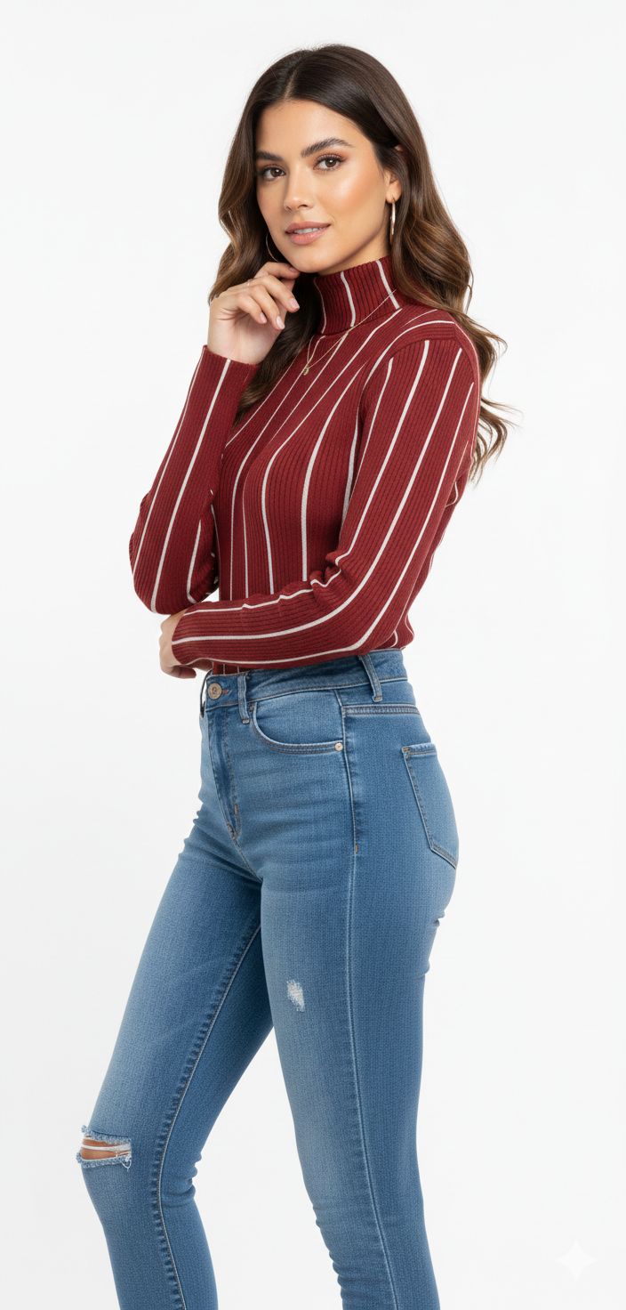 Chic Striped High Neck Sweater