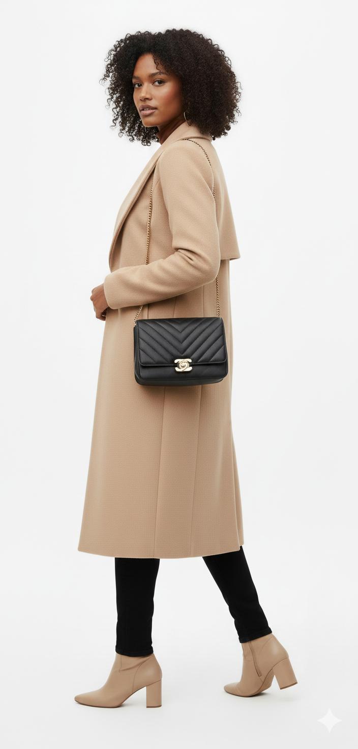 Women's Solid Color Wool Coat with Lace-Up Lapel