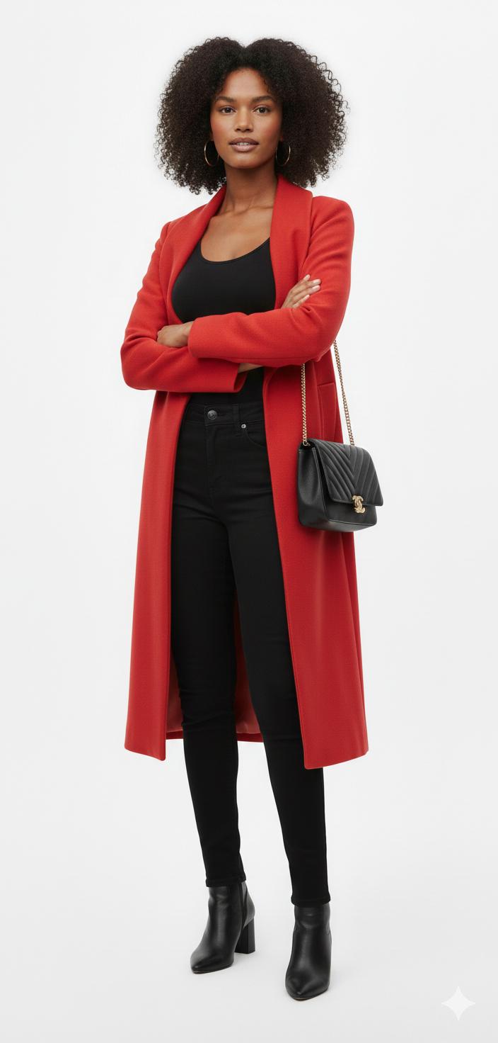 Women's Solid Color Wool Coat with Lace-Up Lapel