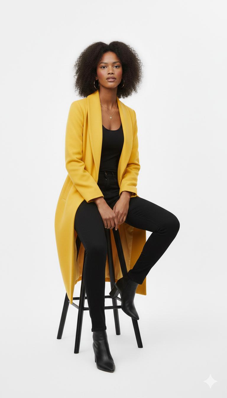 Women's Solid Color Wool Coat with Lace-Up Lapel