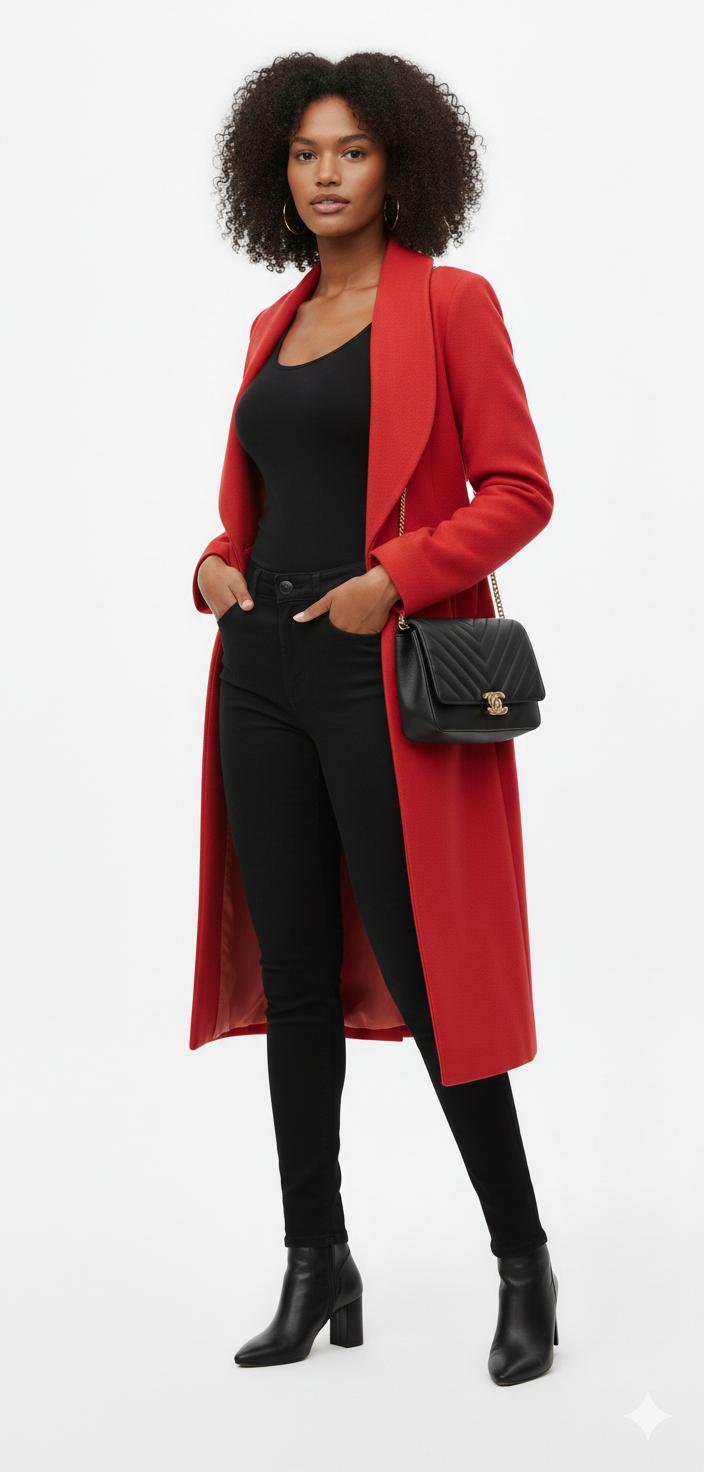 Women's Solid Color Wool Coat with Lace-Up Lapel