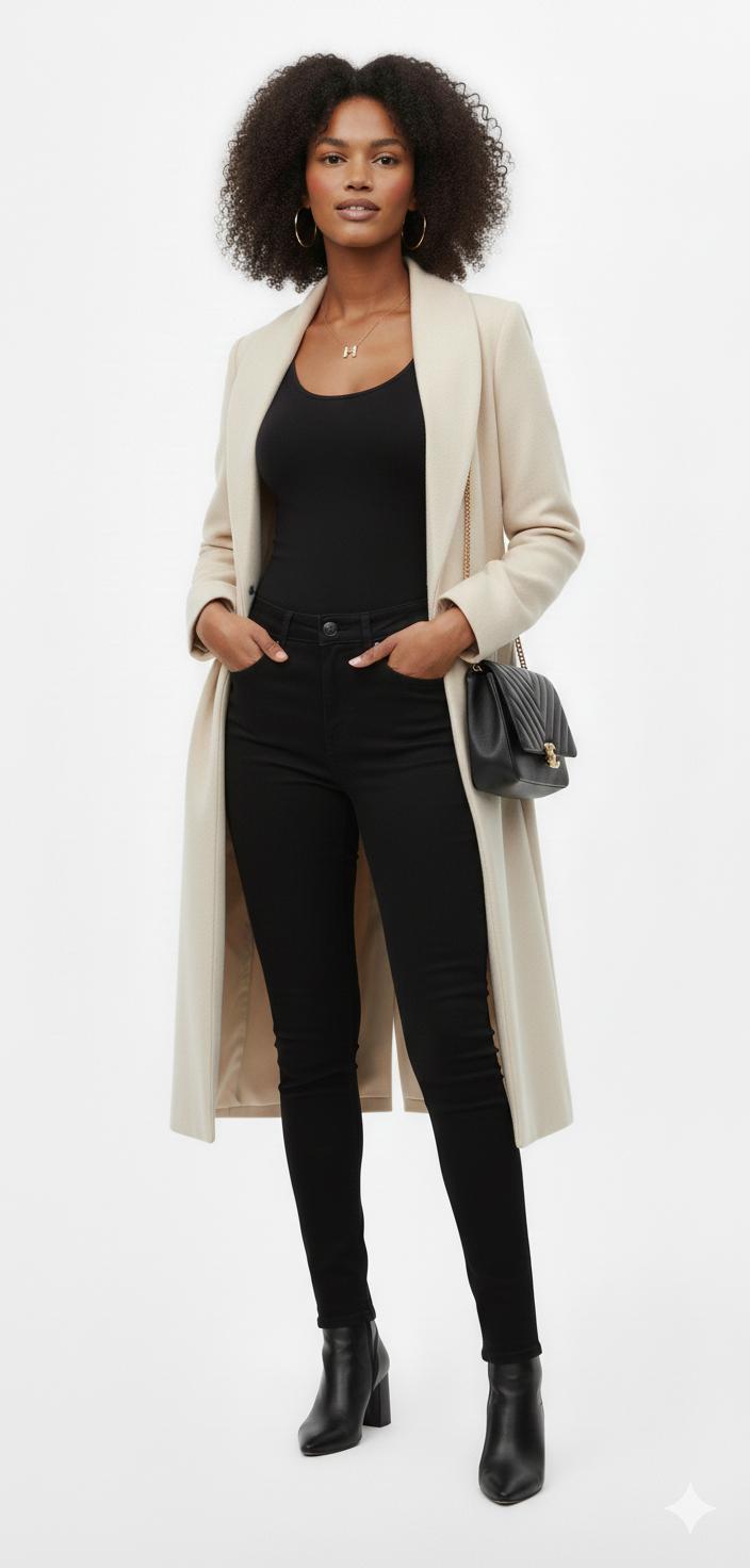 Women's Solid Color Wool Coat with Lace-Up Lapel