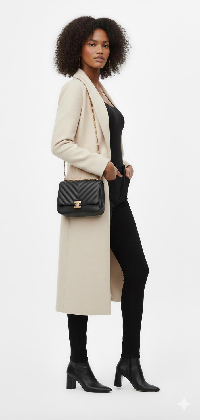 Women's Solid Color Wool Coat with Lace-Up Lapel