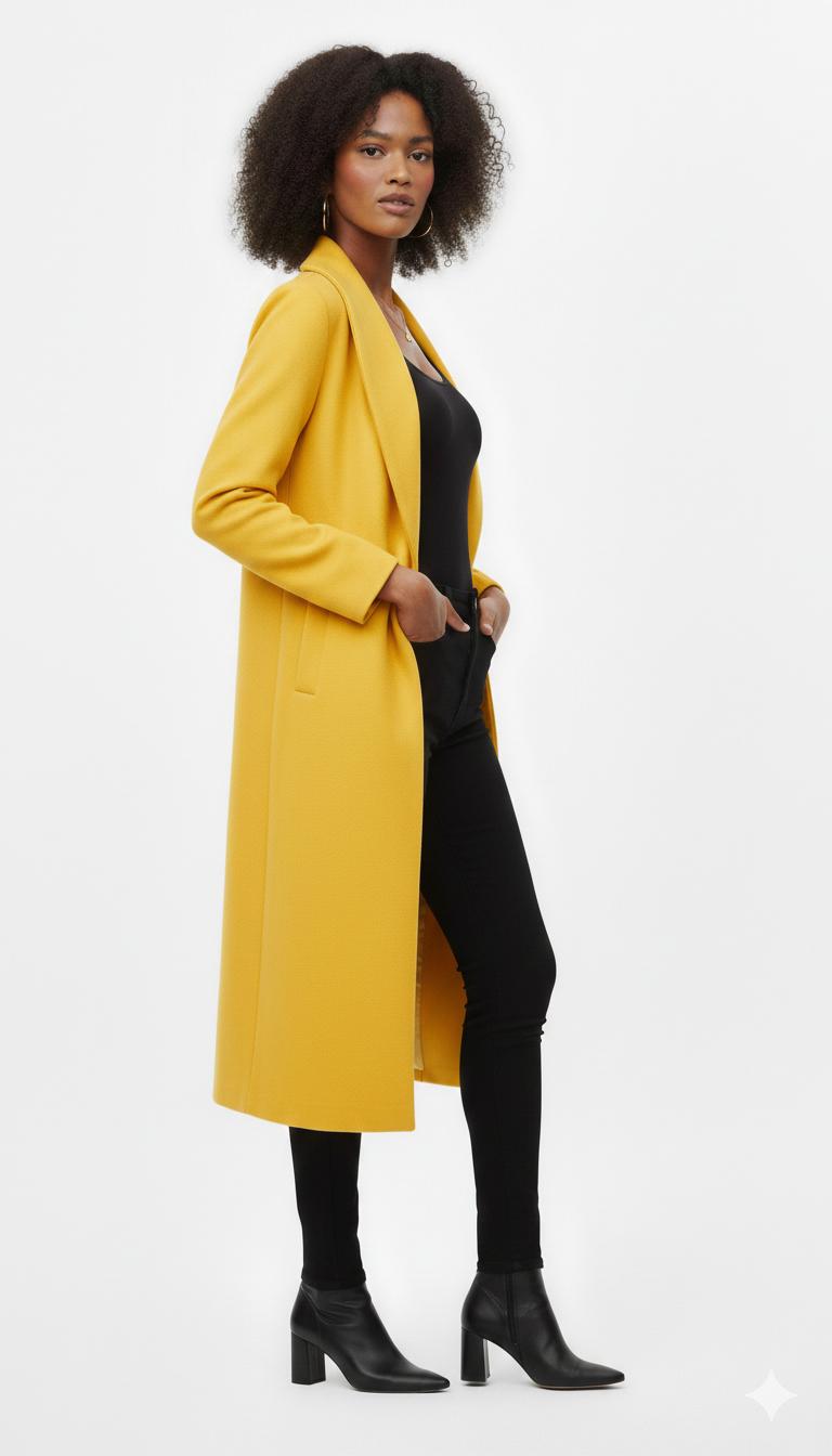 Women's Solid Color Wool Coat with Lace-Up Lapel