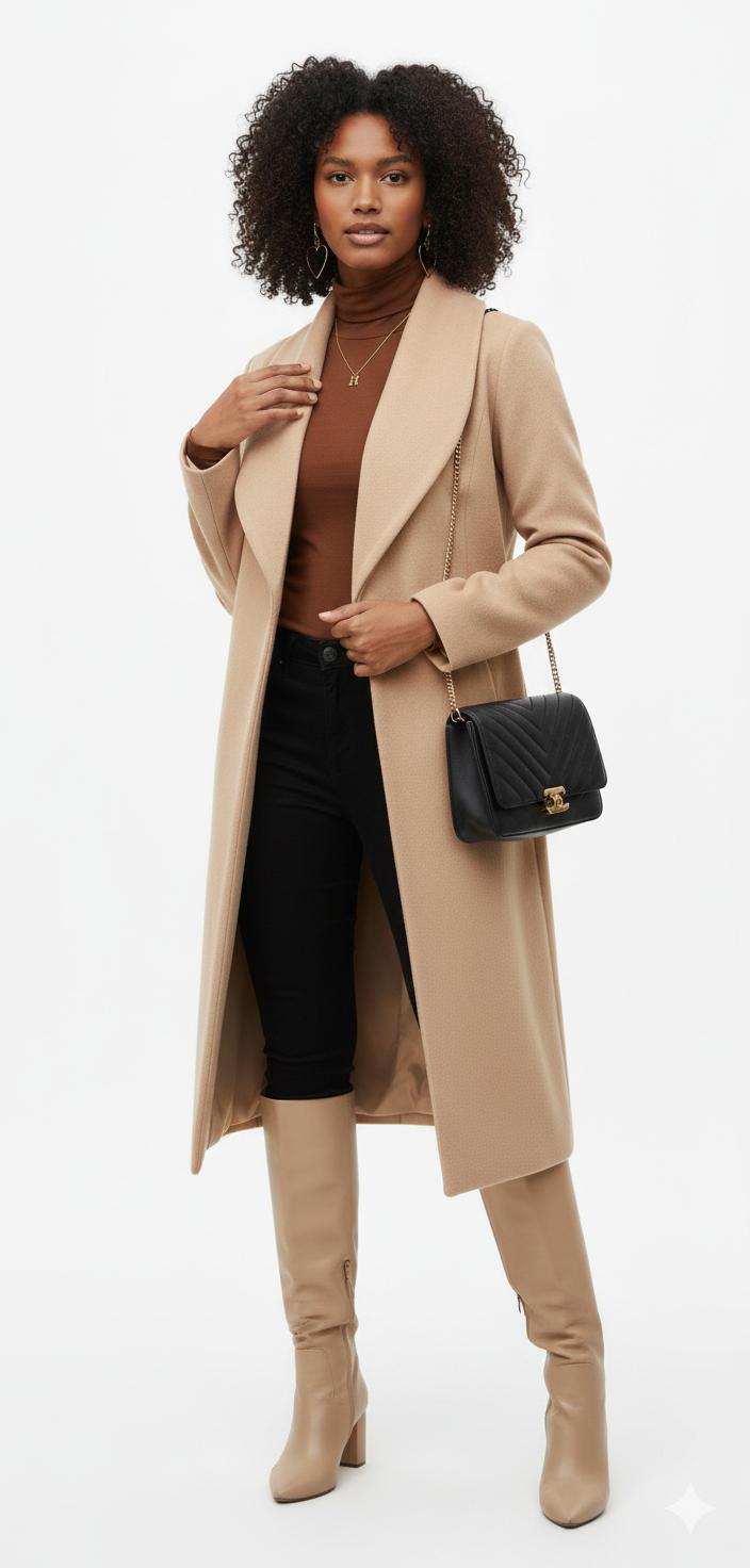 Women's Solid Color Wool Coat with Lace-Up Lapel