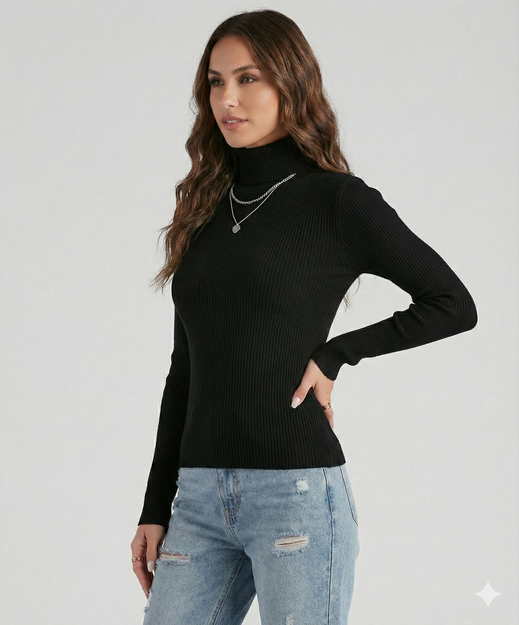 Chic High Neck Women's Knit Sweater