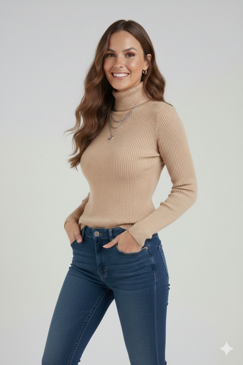 Chic High Neck Women's Knit Sweater