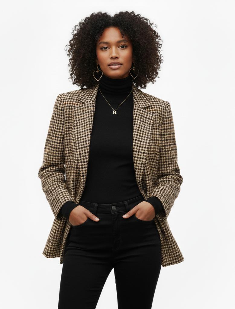 Vintage Wool Plaid Blazer for Women