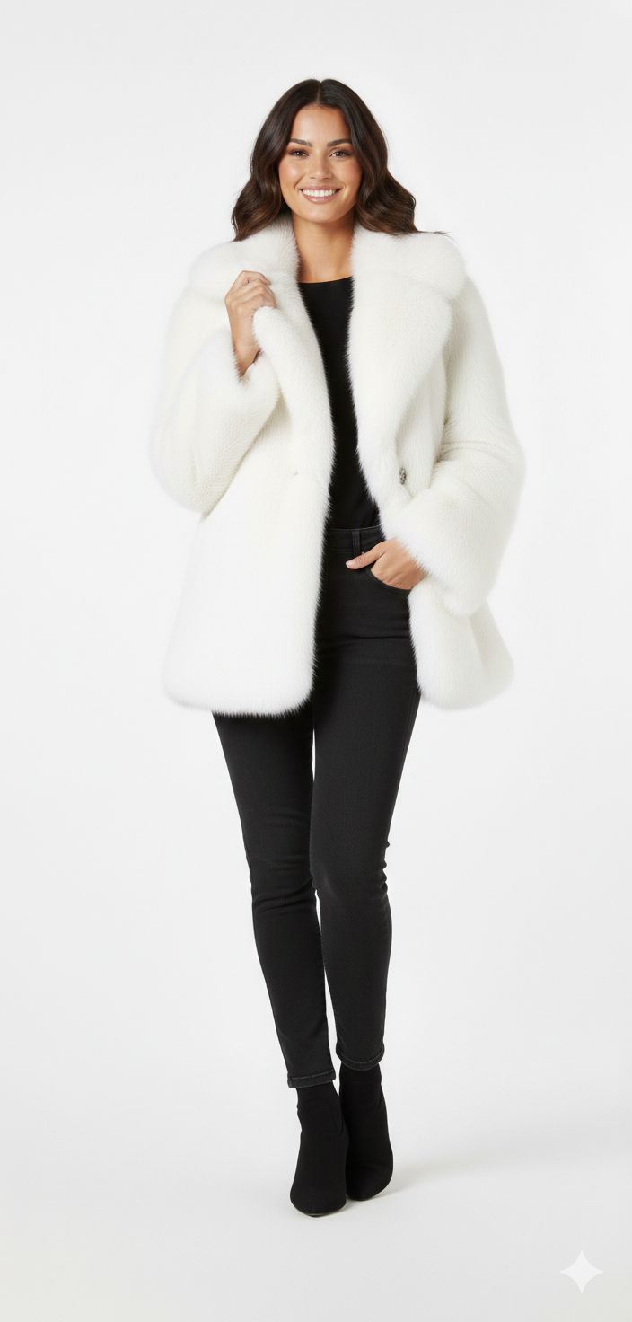 Casaco de Couro Feminino com Gola e Forro de Lã Artificial